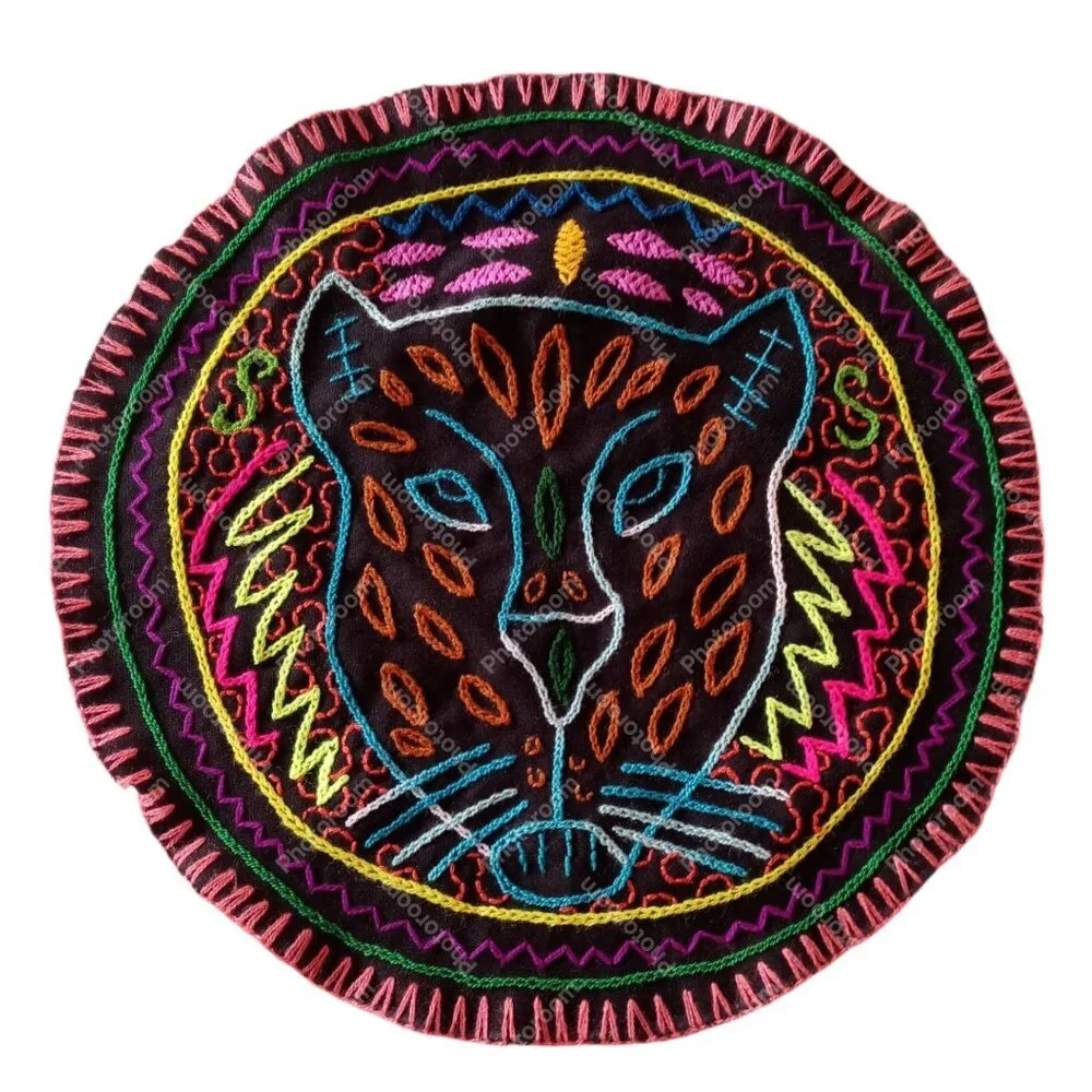 Handmade Rug Hand Embroidered Puma Design Geometric Patterns
